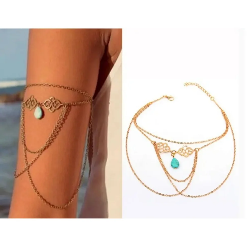 Armband Faux Turquoise Arm Cuff Sleeve Chain Armlet Bracelet Bronze Gold Silver